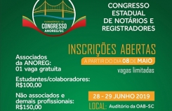 Estão abertas as inscrições para o Congresso Estadual de Notários e Registradores de Santa Catarina