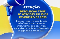 Reajuste da tabela de emolumentos dos serviços notariais e de registro do Estado de Sergipe